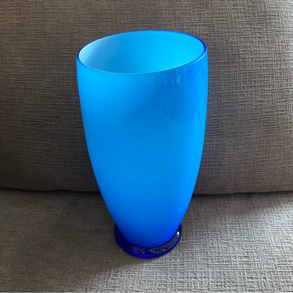 Blue Cased Hand Blown Art Glass Vase